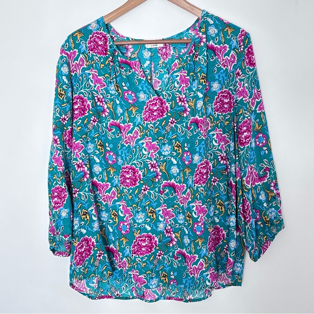 Marina Luna Floral Lightweight Beachy Blouse Top Size Medium/Large